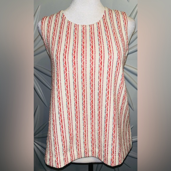 NWT Madewell SZ XS beige/red/blue/yellow boucle’ top w/wide shoulder straps - Picture 6 of 7